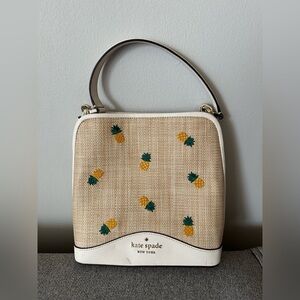 kate spade Straw Mini Top-Handle Bag with Yellow Pineapple Embroidery